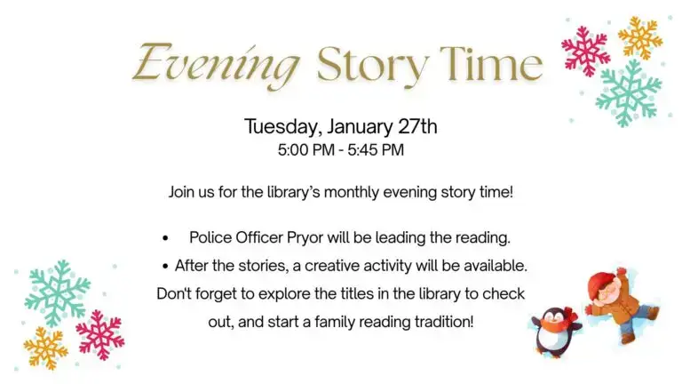 Evening story time Jan 27 5pm