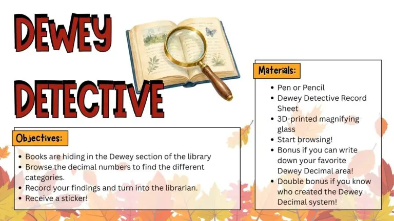Dewey Detective come to the library for more details