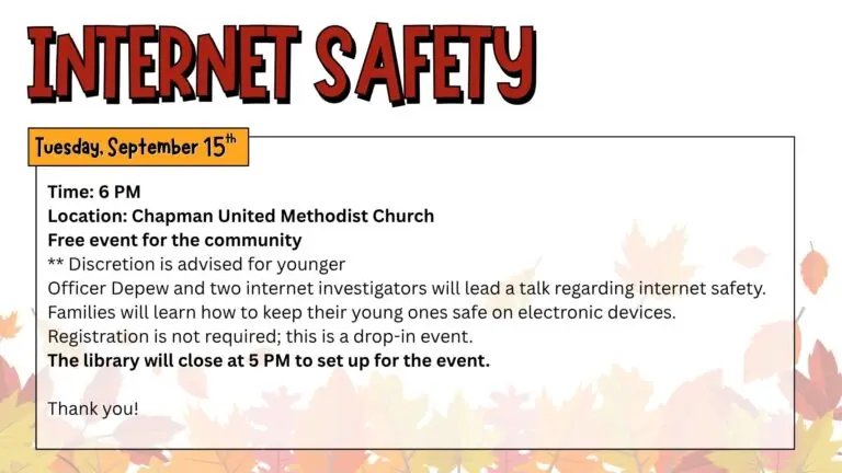 Internet Safety, Sept 15, 6pm